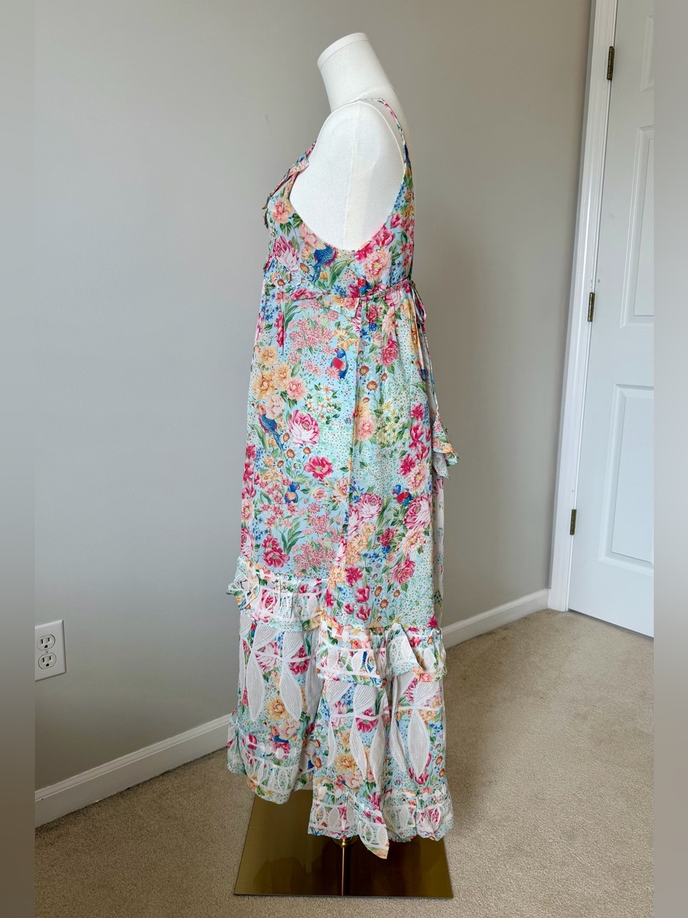 NWT FARM Rio Multicolor Rendeira Ruffled Sleeveless Maxi Dress - Picture 8 of 13